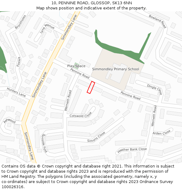 10, PENNINE ROAD, GLOSSOP, SK13 6NN: Location map and indicative extent of plot