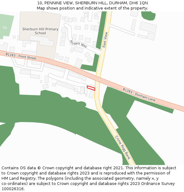 10, PENNINE VIEW, SHERBURN HILL, DURHAM, DH6 1QN: Location map and indicative extent of plot