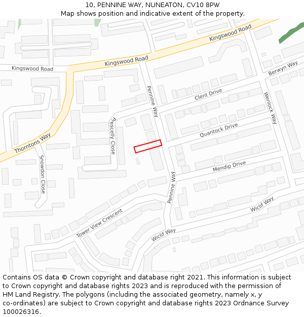 10, PENNINE WAY, NUNEATON, CV10 8PW: Location map and indicative extent of plot