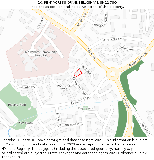 10, PENNYCRESS DRIVE, MELKSHAM, SN12 7SQ: Location map and indicative extent of plot