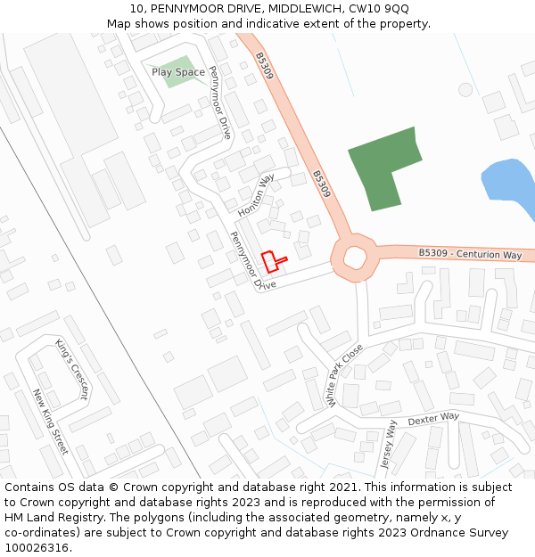 10, PENNYMOOR DRIVE, MIDDLEWICH, CW10 9QQ: Location map and indicative extent of plot