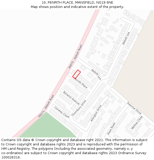 10, PENRITH PLACE, MANSFIELD, NG19 6NE: Location map and indicative extent of plot