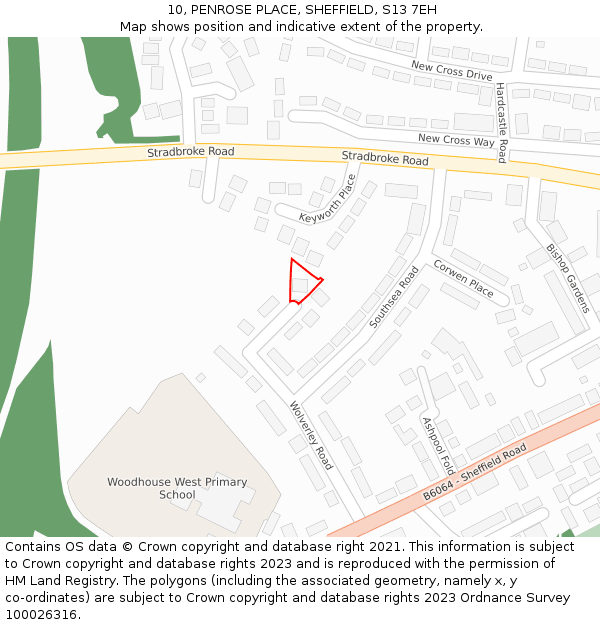 10, PENROSE PLACE, SHEFFIELD, S13 7EH: Location map and indicative extent of plot
