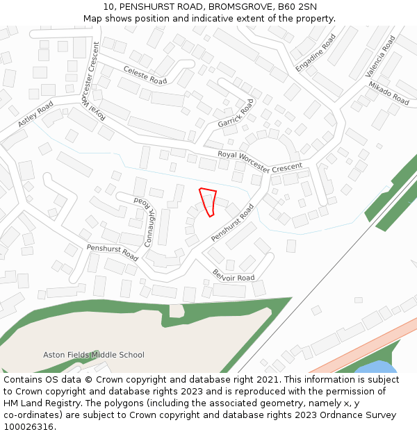10, PENSHURST ROAD, BROMSGROVE, B60 2SN: Location map and indicative extent of plot