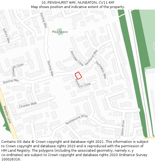 10, PENSHURST WAY, NUNEATON, CV11 4XF: Location map and indicative extent of plot