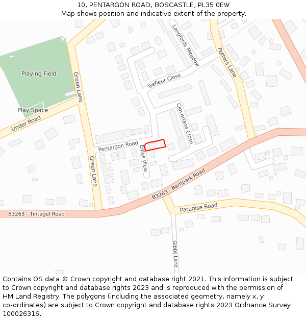 10, PENTARGON ROAD, BOSCASTLE, PL35 0EW: Location map and indicative extent of plot