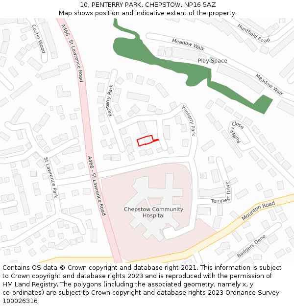 10, PENTERRY PARK, CHEPSTOW, NP16 5AZ: Location map and indicative extent of plot