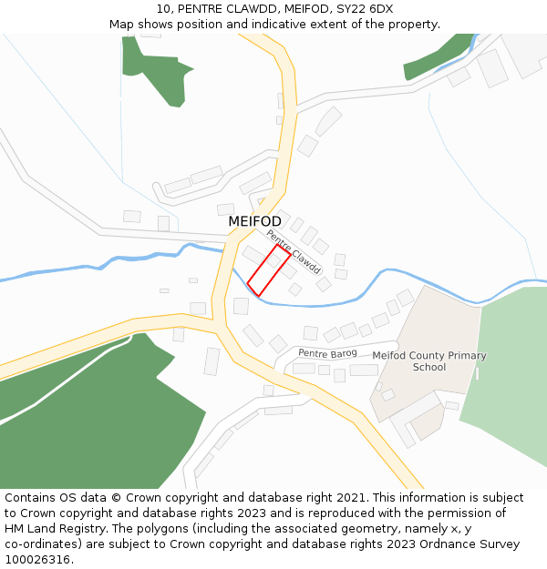 10, PENTRE CLAWDD, MEIFOD, SY22 6DX: Location map and indicative extent of plot