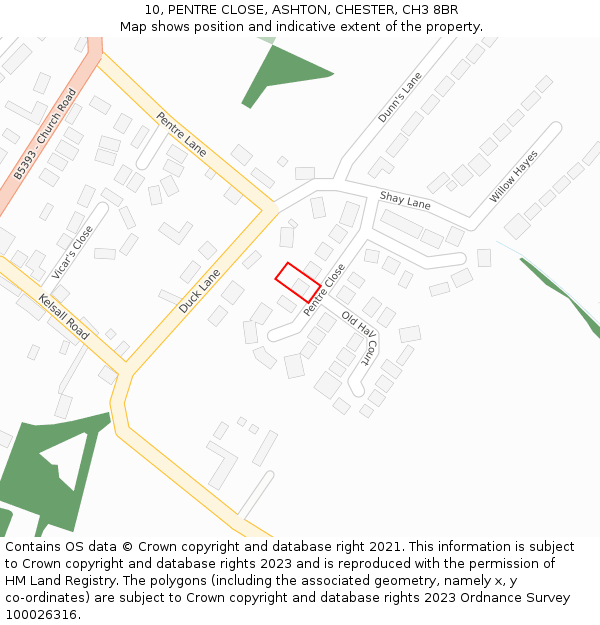 10, PENTRE CLOSE, ASHTON, CHESTER, CH3 8BR: Location map and indicative extent of plot