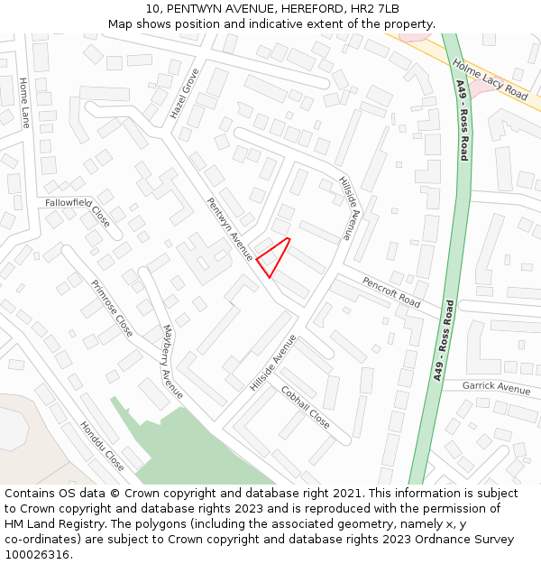 10, PENTWYN AVENUE, HEREFORD, HR2 7LB: Location map and indicative extent of plot
