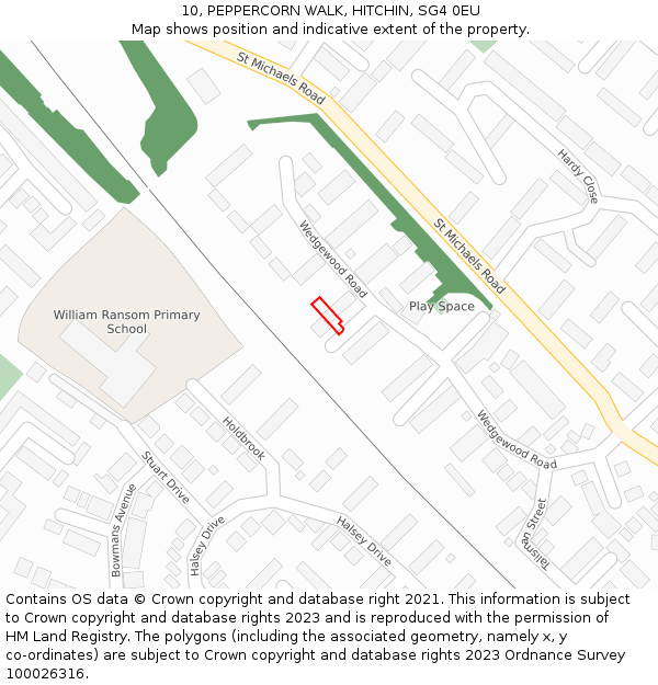 10, PEPPERCORN WALK, HITCHIN, SG4 0EU: Location map and indicative extent of plot