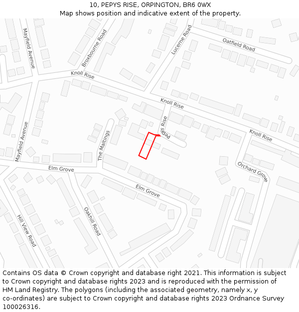 10, PEPYS RISE, ORPINGTON, BR6 0WX: Location map and indicative extent of plot