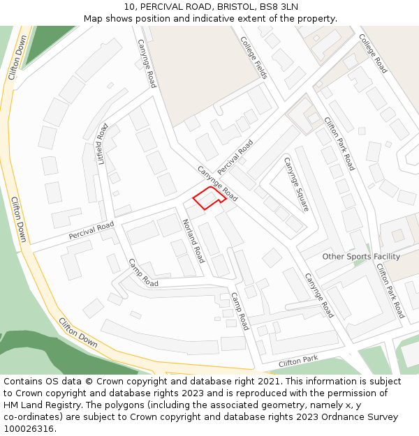 10, PERCIVAL ROAD, BRISTOL, BS8 3LN: Location map and indicative extent of plot