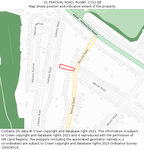 10, PERCIVAL ROAD, RUGBY, CV22 5JP: Location map and indicative extent of plot