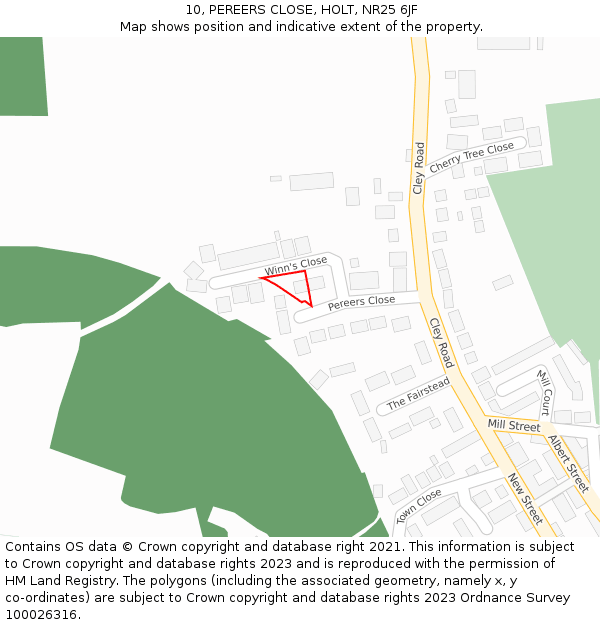 10, PEREERS CLOSE, HOLT, NR25 6JF: Location map and indicative extent of plot