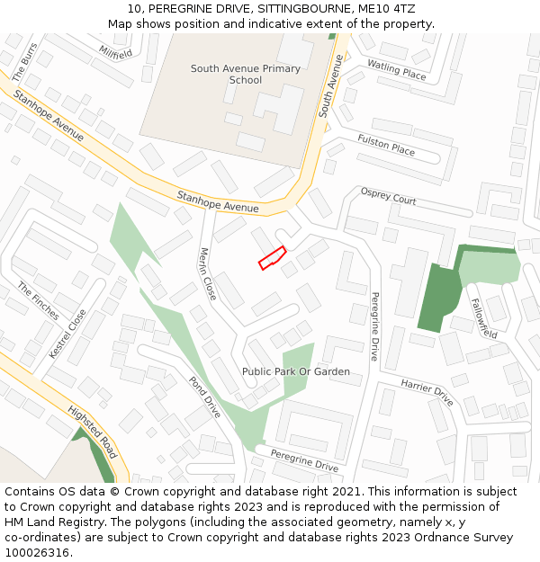 10, PEREGRINE DRIVE, SITTINGBOURNE, ME10 4TZ: Location map and indicative extent of plot