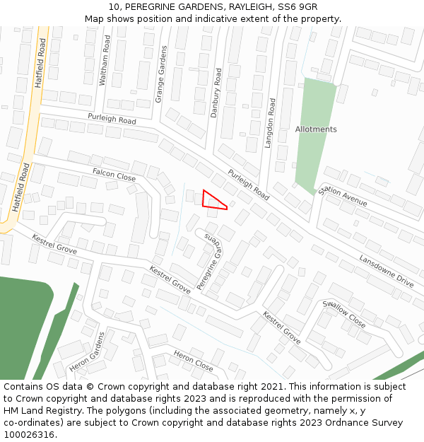 10, PEREGRINE GARDENS, RAYLEIGH, SS6 9GR: Location map and indicative extent of plot