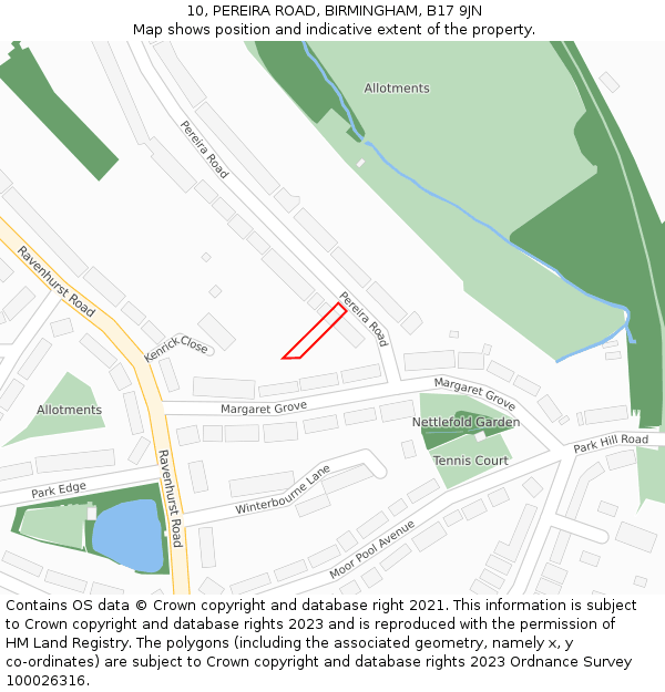 10, PEREIRA ROAD, BIRMINGHAM, B17 9JN: Location map and indicative extent of plot