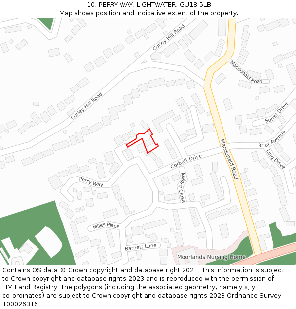 10, PERRY WAY, LIGHTWATER, GU18 5LB: Location map and indicative extent of plot