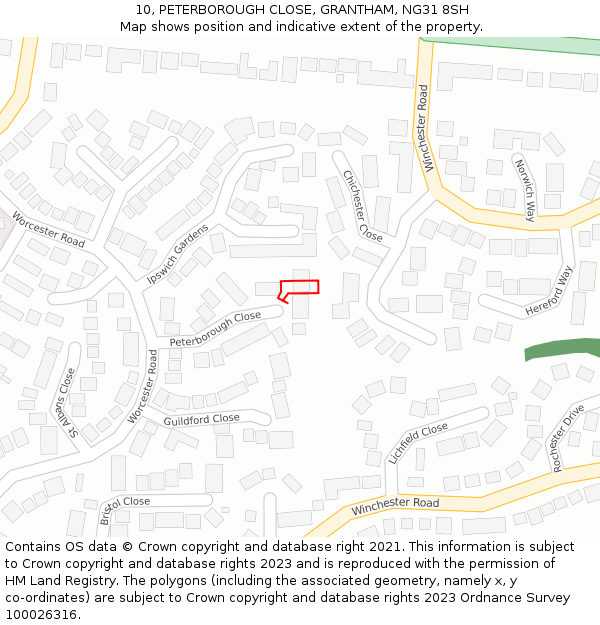 10, PETERBOROUGH CLOSE, GRANTHAM, NG31 8SH: Location map and indicative extent of plot