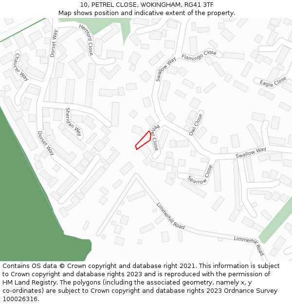 10, PETREL CLOSE, WOKINGHAM, RG41 3TF: Location map and indicative extent of plot