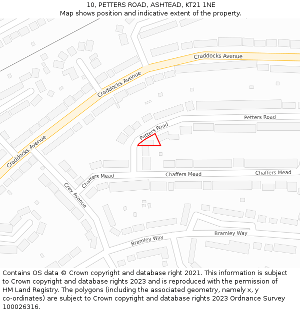 10, PETTERS ROAD, ASHTEAD, KT21 1NE: Location map and indicative extent of plot