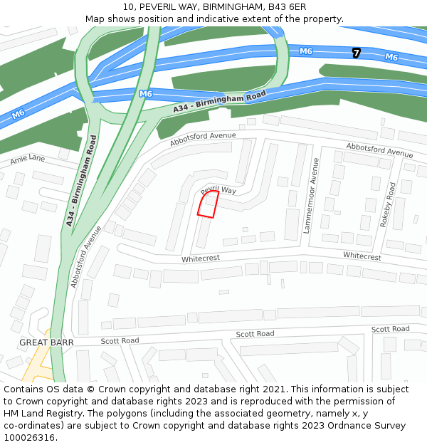 10, PEVERIL WAY, BIRMINGHAM, B43 6ER: Location map and indicative extent of plot