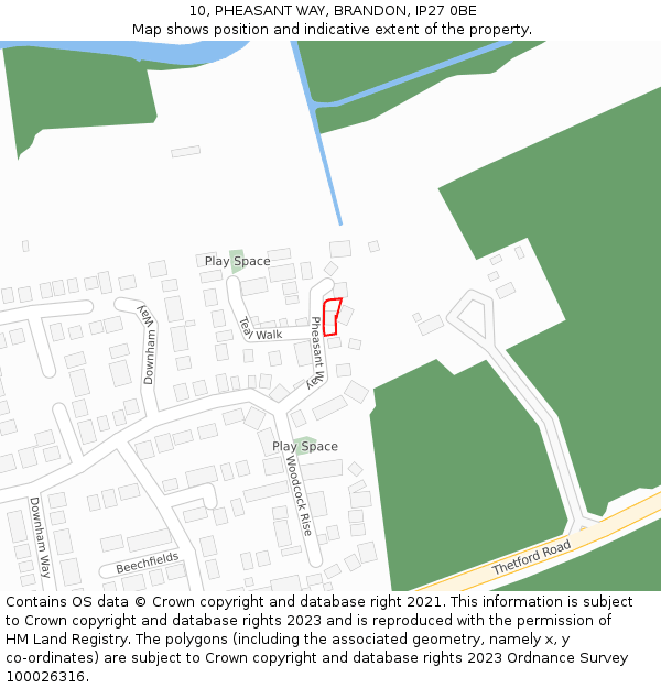 10, PHEASANT WAY, BRANDON, IP27 0BE: Location map and indicative extent of plot