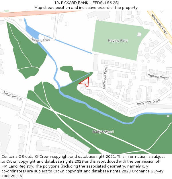 10, PICKARD BANK, LEEDS, LS6 2SJ: Location map and indicative extent of plot