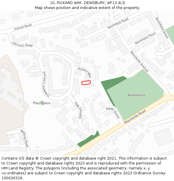 10, PICKARD WAY, DEWSBURY, WF13 4LS: Location map and indicative extent of plot