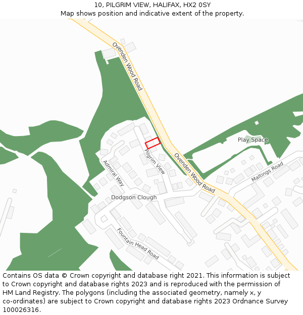 10, PILGRIM VIEW, HALIFAX, HX2 0SY: Location map and indicative extent of plot