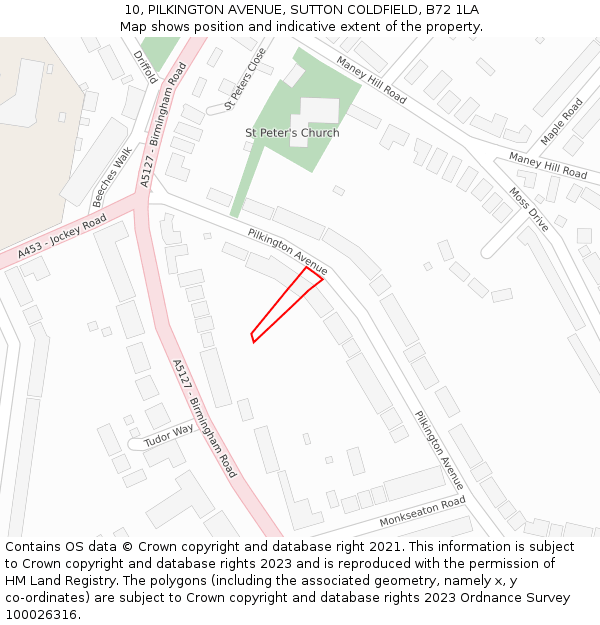 10, PILKINGTON AVENUE, SUTTON COLDFIELD, B72 1LA: Location map and indicative extent of plot