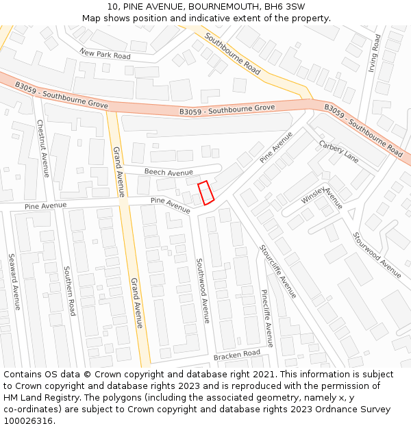 10, PINE AVENUE, BOURNEMOUTH, BH6 3SW: Location map and indicative extent of plot
