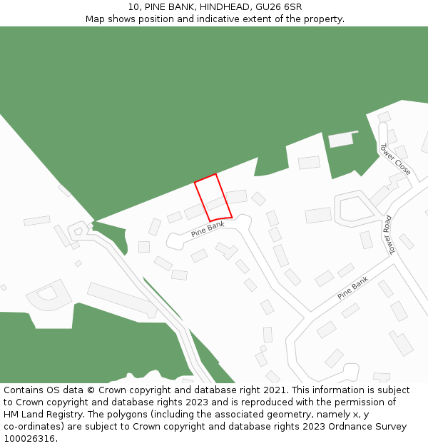 10, PINE BANK, HINDHEAD, GU26 6SR: Location map and indicative extent of plot