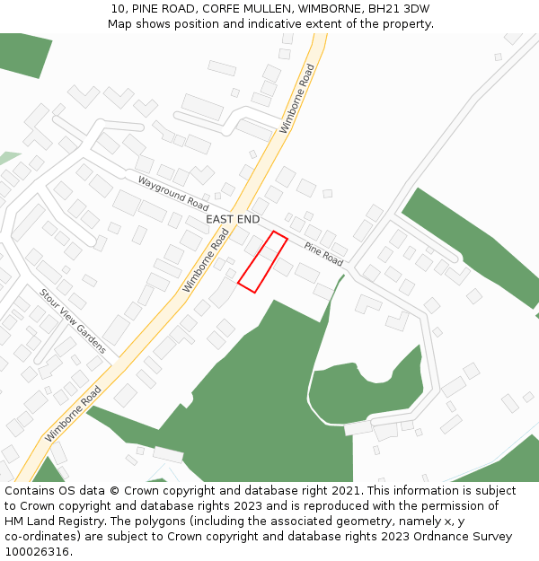 10, PINE ROAD, CORFE MULLEN, WIMBORNE, BH21 3DW: Location map and indicative extent of plot