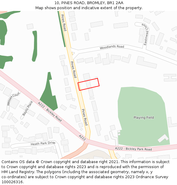 10, PINES ROAD, BROMLEY, BR1 2AA: Location map and indicative extent of plot