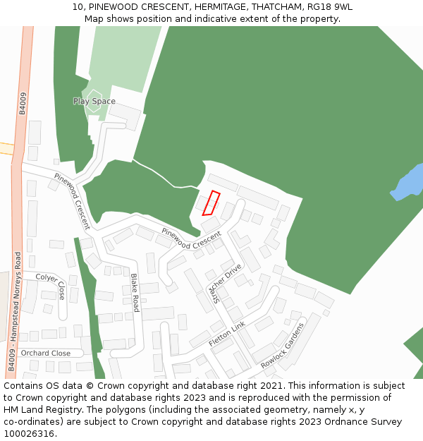 10, PINEWOOD CRESCENT, HERMITAGE, THATCHAM, RG18 9WL: Location map and indicative extent of plot