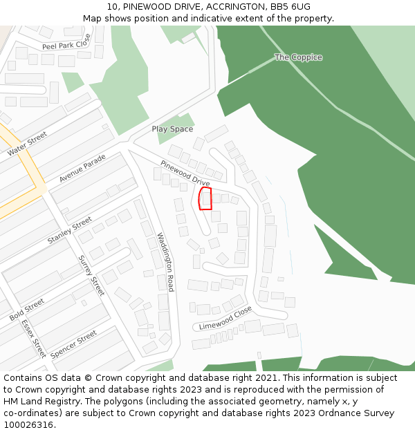 10, PINEWOOD DRIVE, ACCRINGTON, BB5 6UG: Location map and indicative extent of plot