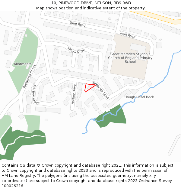 10, PINEWOOD DRIVE, NELSON, BB9 0WB: Location map and indicative extent of plot