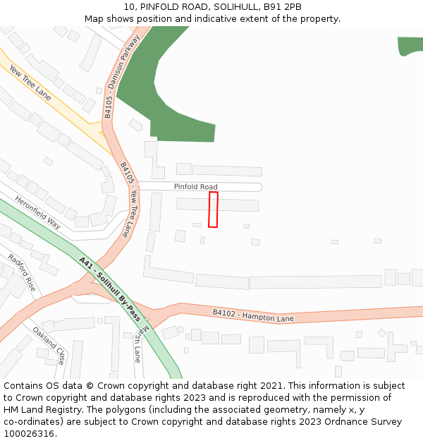 10, PINFOLD ROAD, SOLIHULL, B91 2PB: Location map and indicative extent of plot