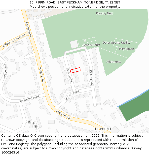 10, PIPPIN ROAD, EAST PECKHAM, TONBRIDGE, TN12 5BT: Location map and indicative extent of plot