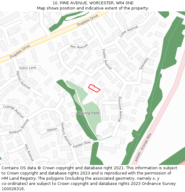10, PIRIE AVENUE, WORCESTER, WR4 0NE: Location map and indicative extent of plot