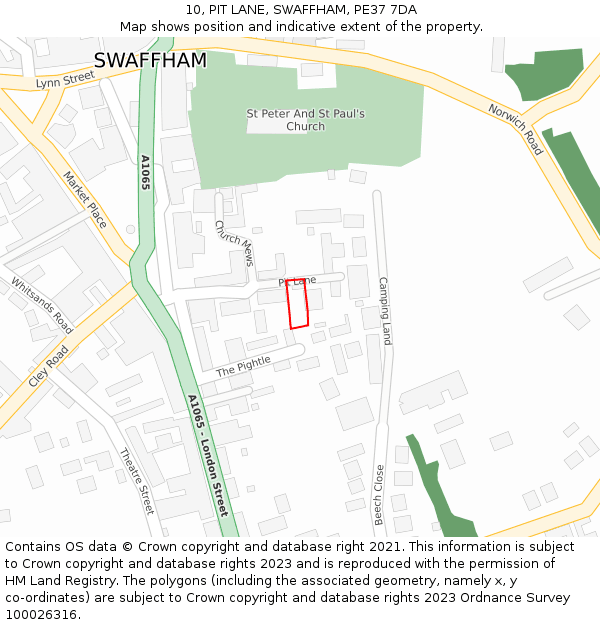 10, PIT LANE, SWAFFHAM, PE37 7DA: Location map and indicative extent of plot