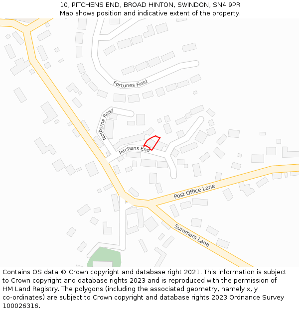 10, PITCHENS END, BROAD HINTON, SWINDON, SN4 9PR: Location map and indicative extent of plot