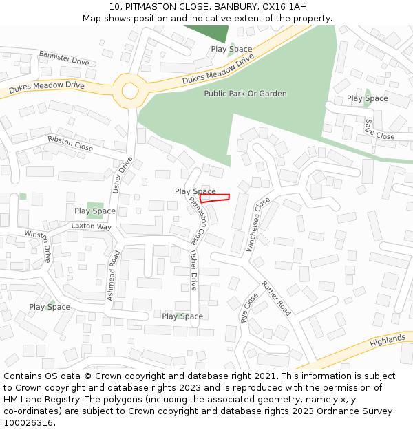 10, PITMASTON CLOSE, BANBURY, OX16 1AH: Location map and indicative extent of plot