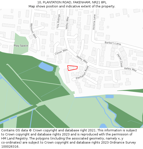 10, PLANTATION ROAD, FAKENHAM, NR21 8PL: Location map and indicative extent of plot