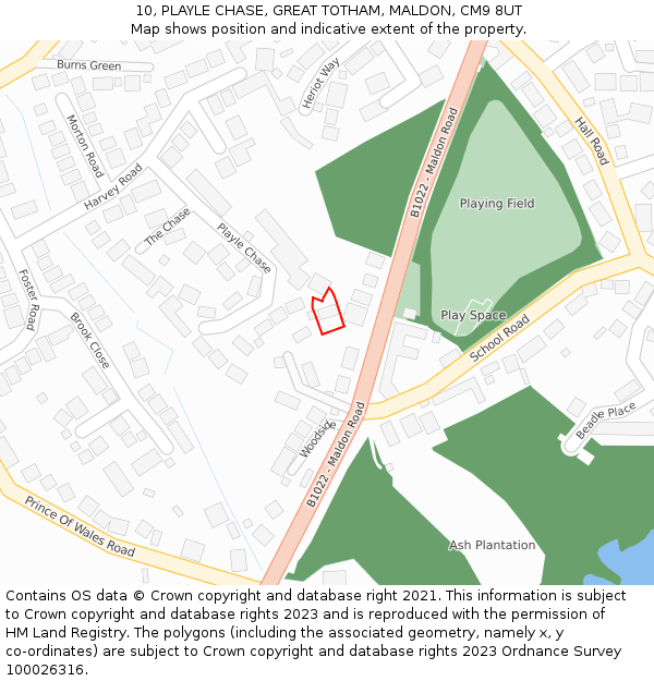 10, PLAYLE CHASE, GREAT TOTHAM, MALDON, CM9 8UT: Location map and indicative extent of plot