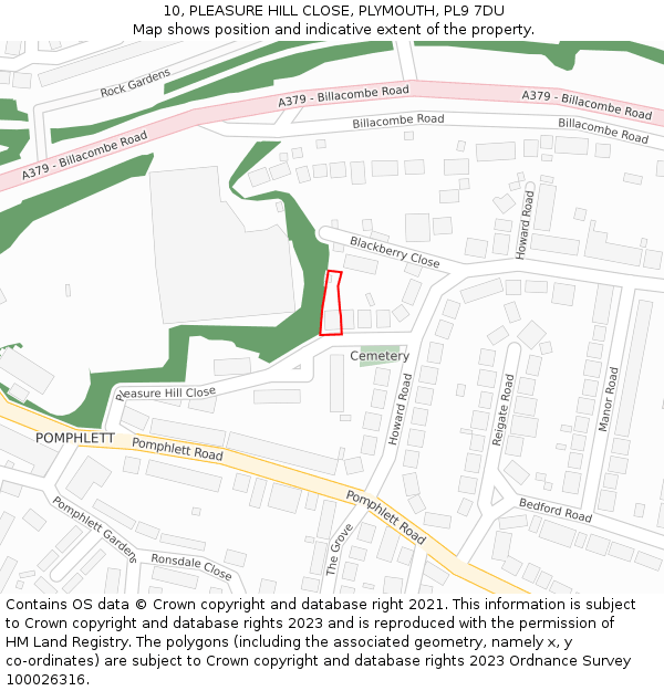 10, PLEASURE HILL CLOSE, PLYMOUTH, PL9 7DU: Location map and indicative extent of plot