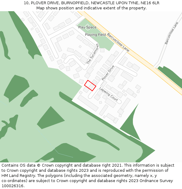 10, PLOVER DRIVE, BURNOPFIELD, NEWCASTLE UPON TYNE, NE16 6LR: Location map and indicative extent of plot