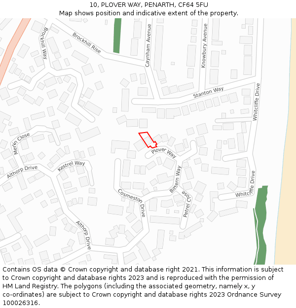 10, PLOVER WAY, PENARTH, CF64 5FU: Location map and indicative extent of plot